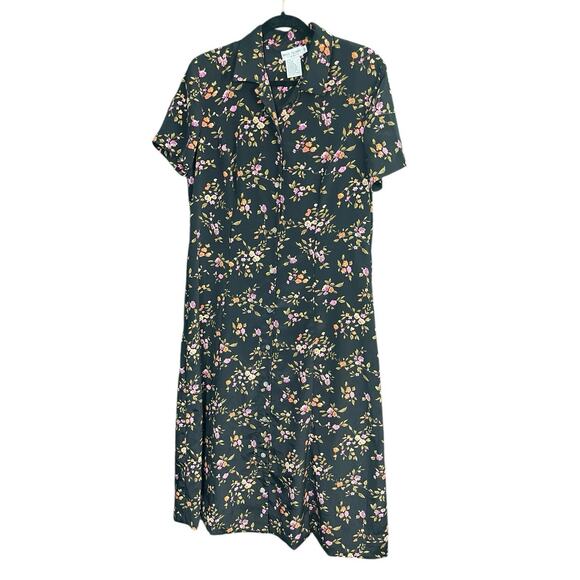 Vintage MISS DORBY Button Down Maxi Dress Floral Print w/Ties Size 12 Cottage - Picture 2 of 14